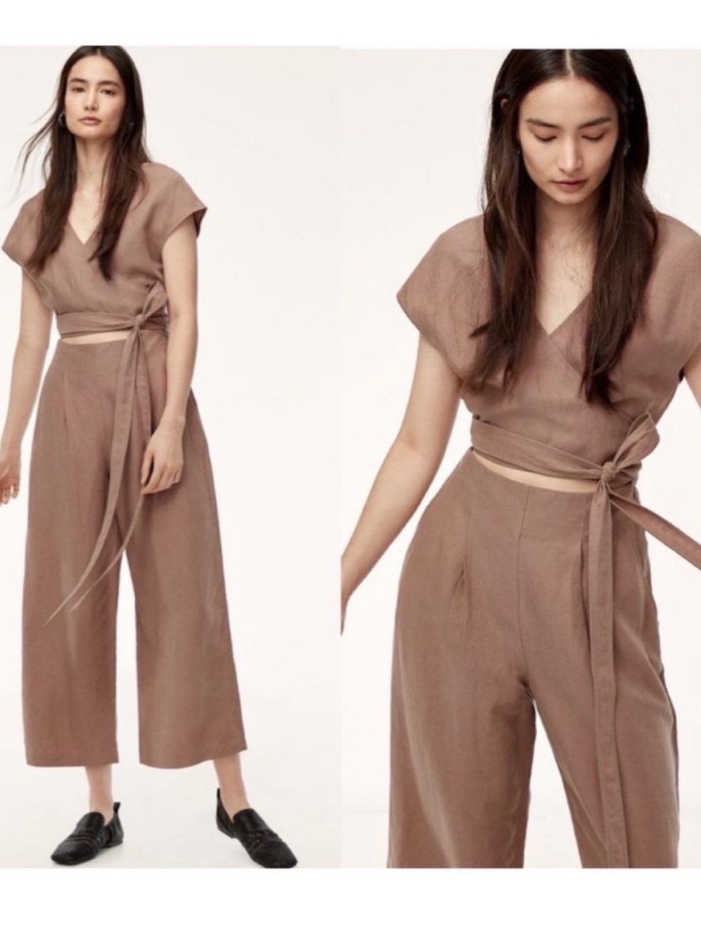 Wilfred Aritzia Brax Linen Jumpsuit Size 2 beige color